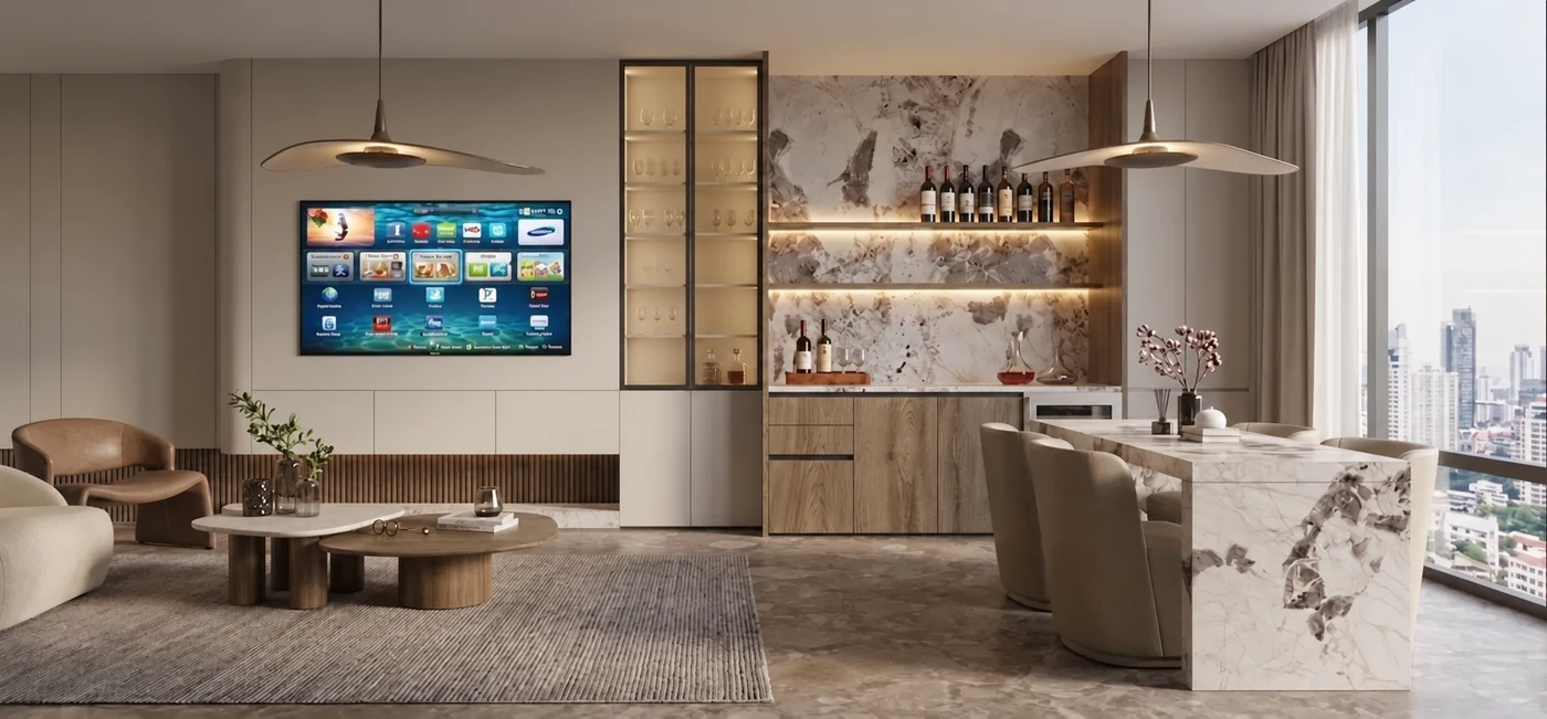 Render de sala y cocina